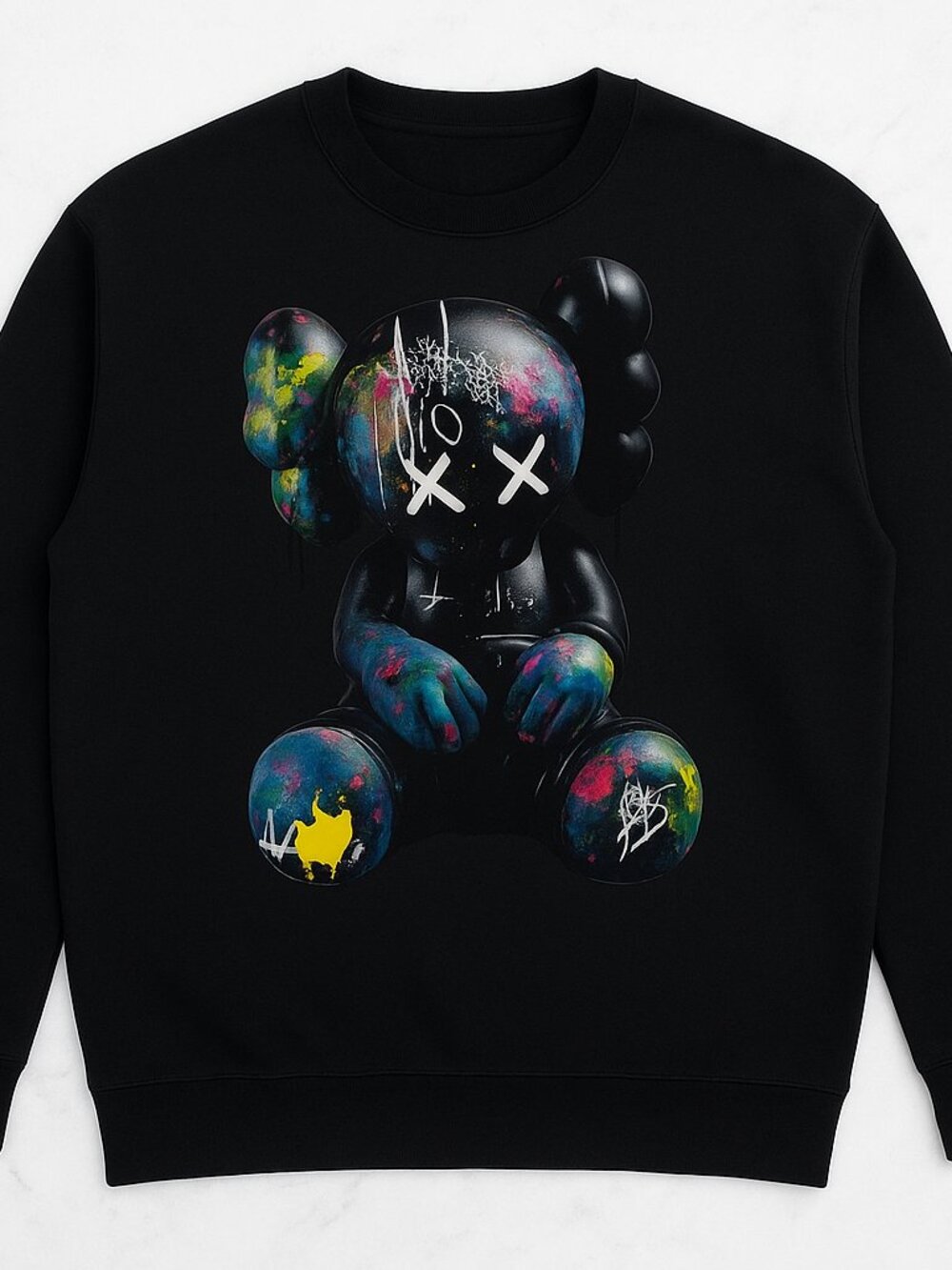 Graffiti Art Toy Bear Graphic Sweatshirt Black Crewneck Streetwear Hypebeast